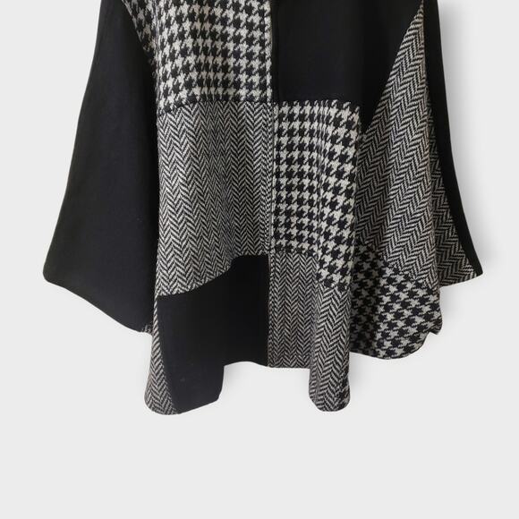 SOLD-Katie Todd Felted Wool Zip Up Cape Sz S/M Houndstooth Herringbone Patch - Picture 3 of 11